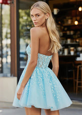 Evening Excellence Strapless Lace Aqua Hoco Dresses Flawless for Unforgettable Nights - Aqua - PromDressClub